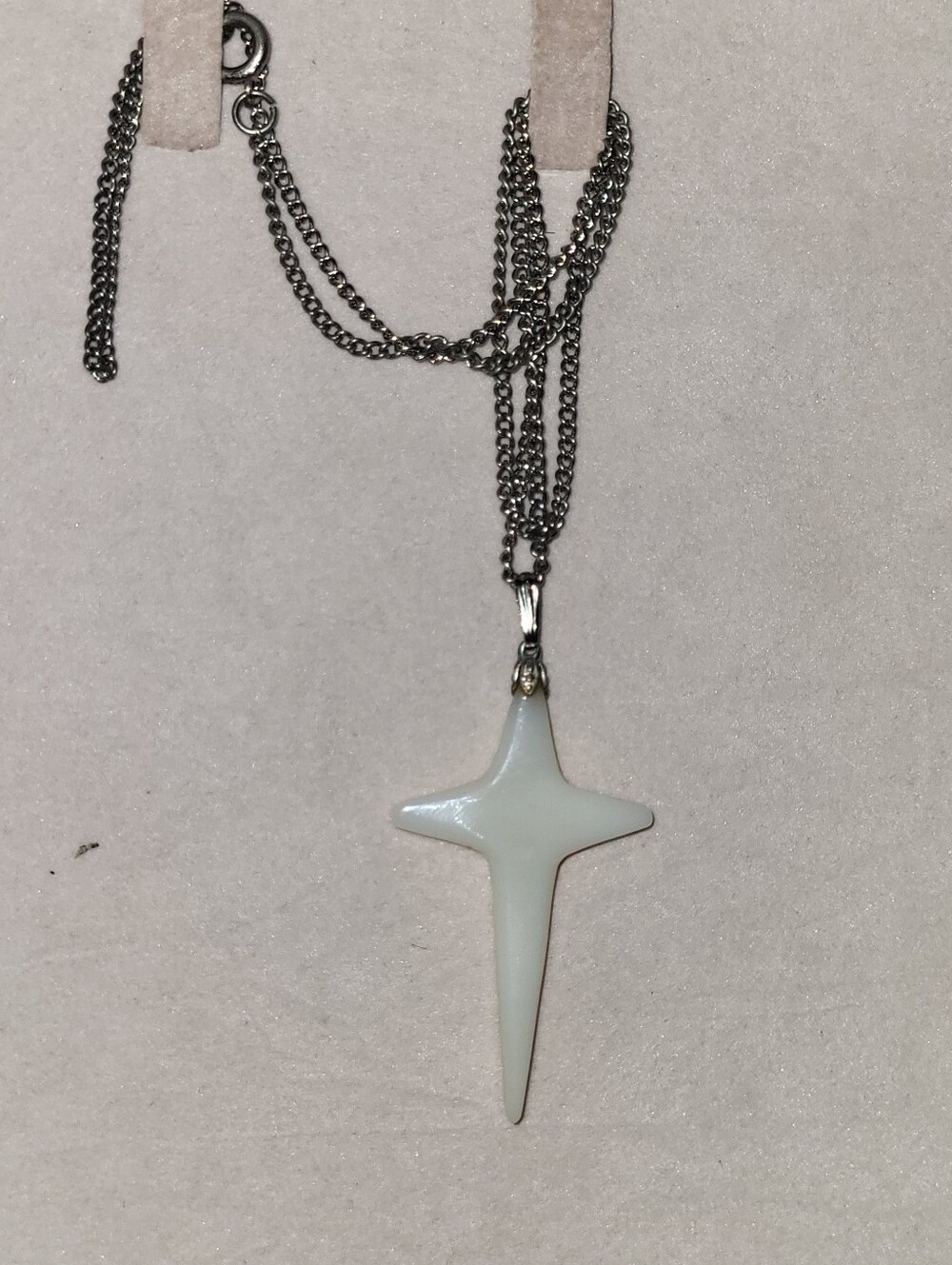 Retro 1970s Translucent White Lucite Four Pointed Star Cross Pendant Necklace
